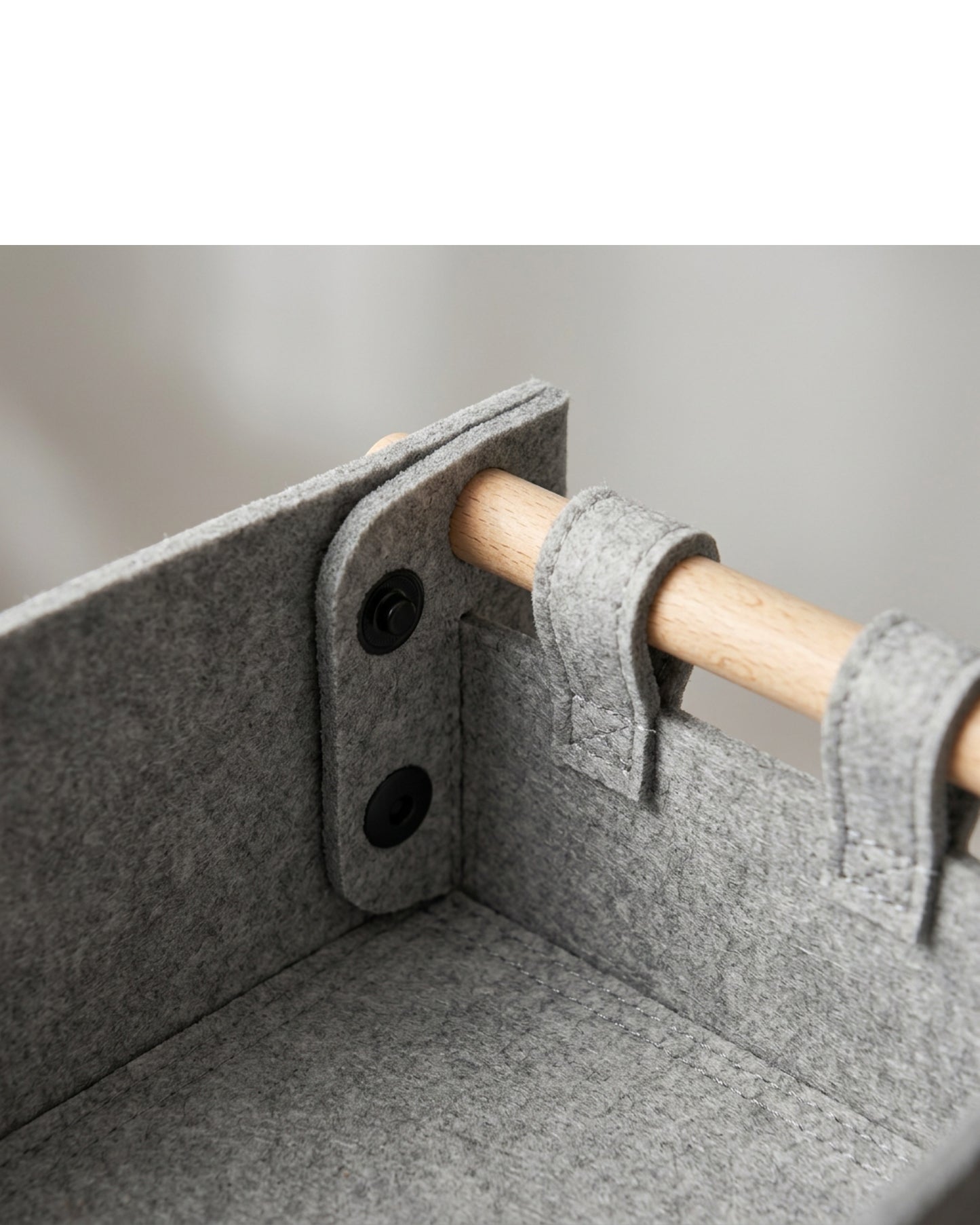 Spvxg Hexagonal Felt Snap Basket with Wood Dowel Handles Sand Gray - Detail view