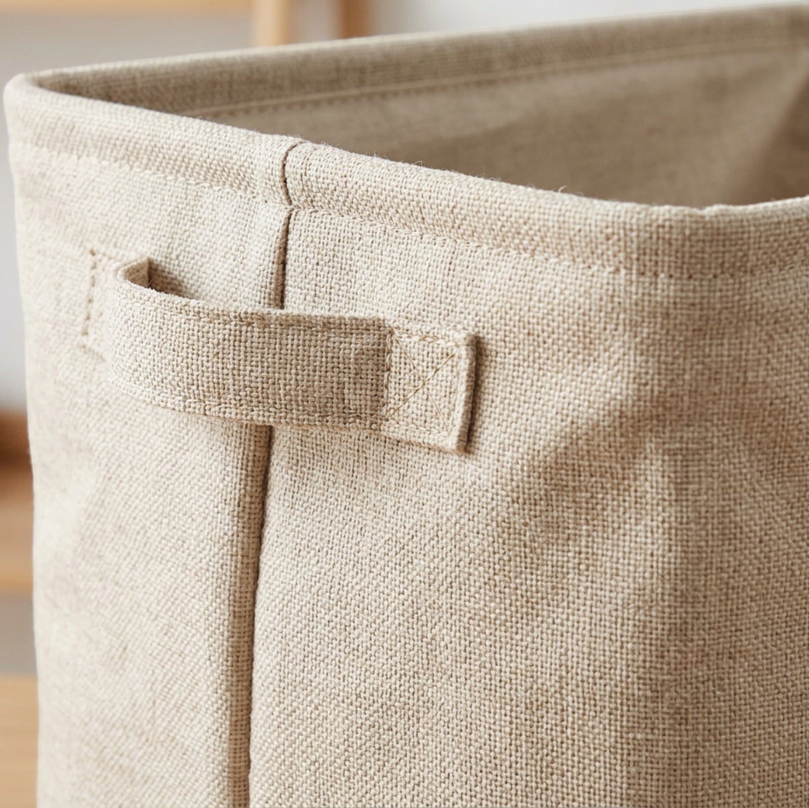 Spvxg Fabric Folding Storage Basket Oatmeal Handles Large