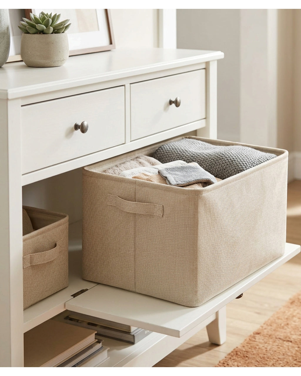 Spvxg Fabric Folding Storage Basket Oatmeal Handles Large