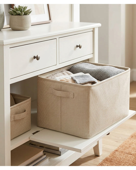 Spvxg Fabric Folding Storage Basket Oatmeal Handles Large