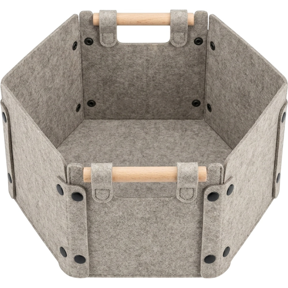 Spvxg Hexagonal Felt Snap Basket with Wood Dowel Handles Sand Gray - Product view