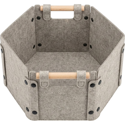 Spvxg Hexagonal Felt Snap Basket with Wood Dowel Handles Sand Gray - Product view