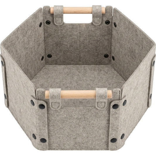 Spvxg Hexagonal Felt Snap Basket with Wood Dowel Handles Sand Gray - Product view