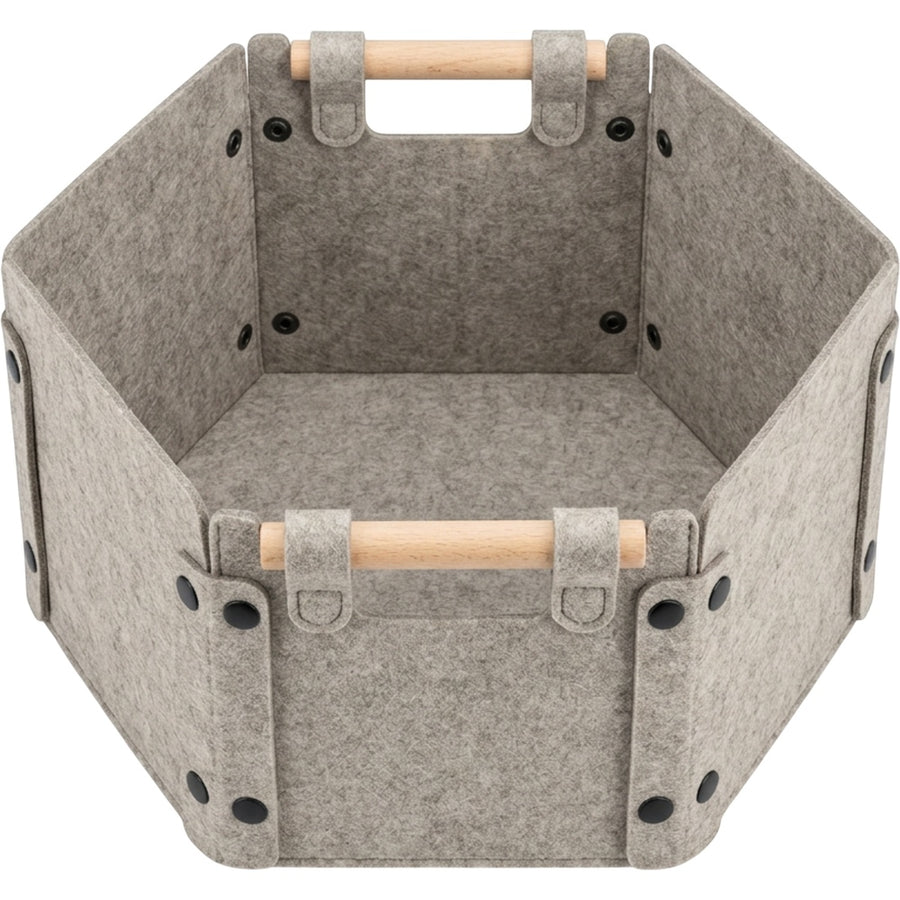 Spvxg Hexagonal Felt Snap Basket with Wood Dowel Handles Sand Gray