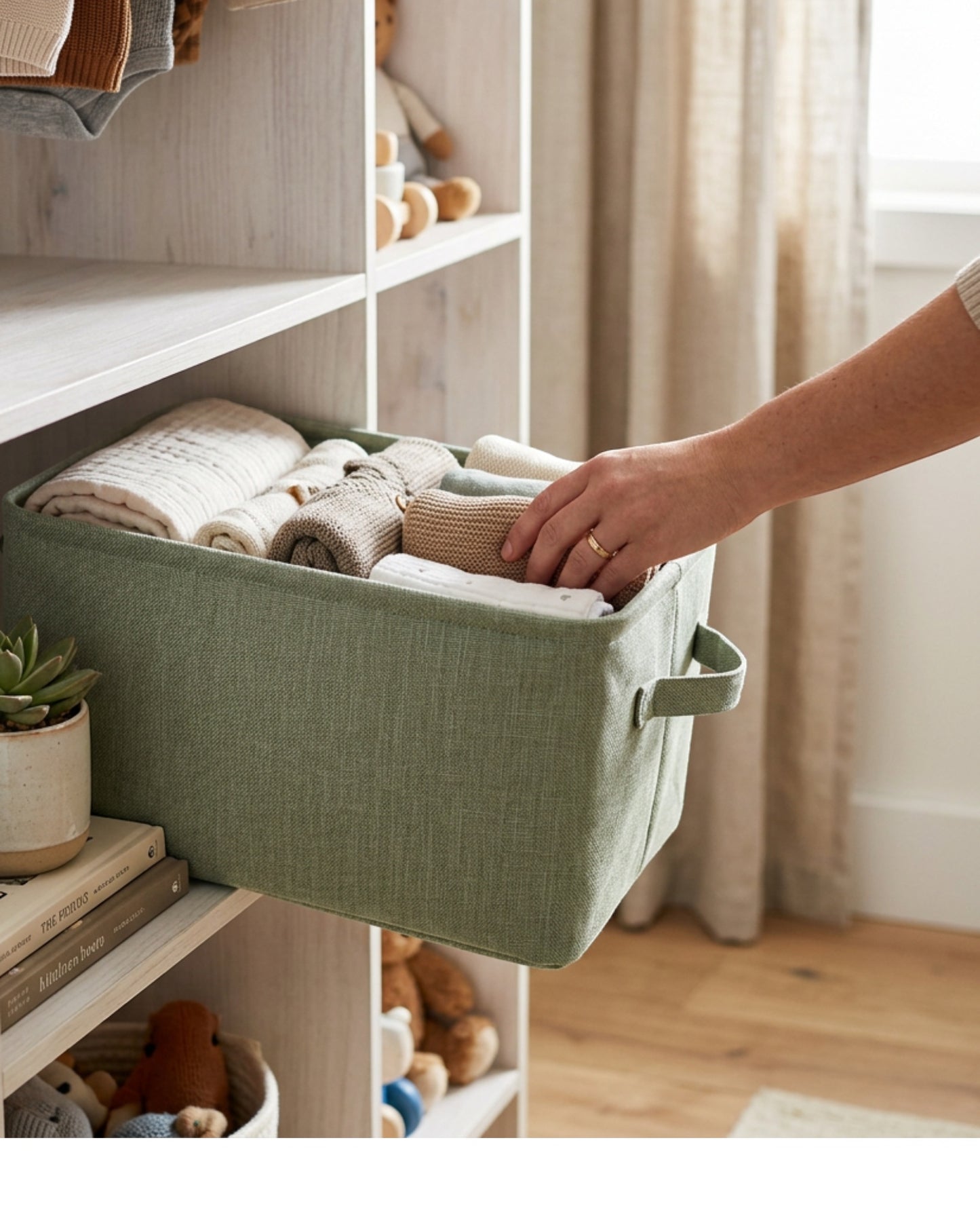 Spvxg Linen Look Folding Basket Sage Handles Medium