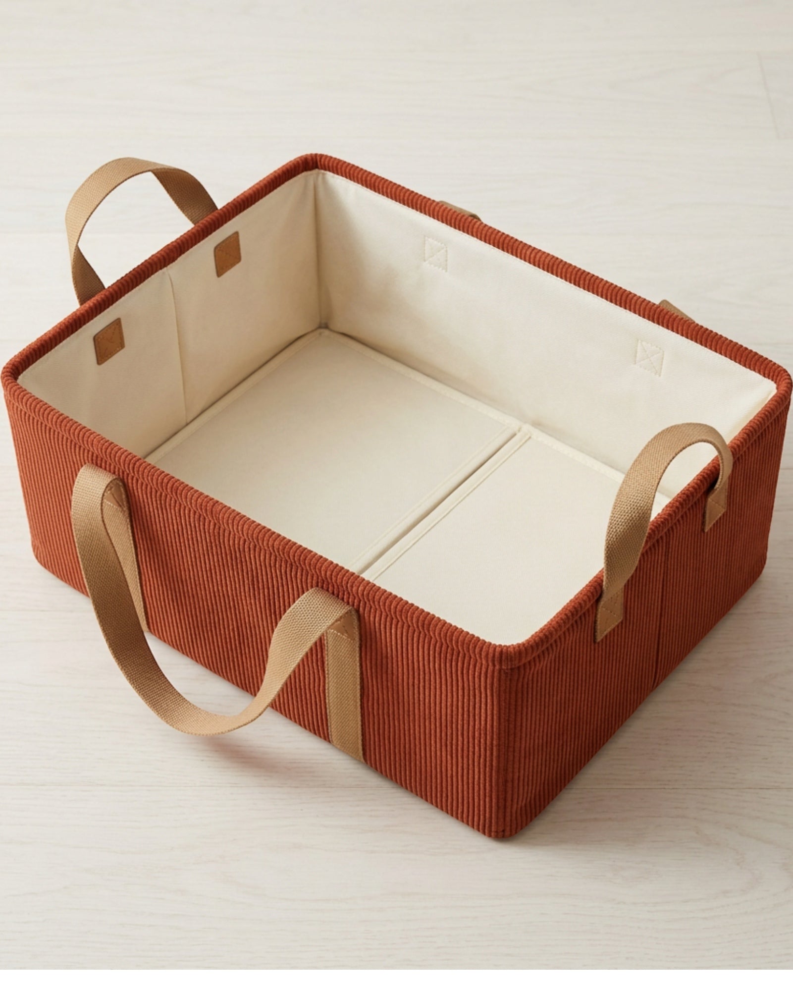 Spvxg Low Corduroy Folding Storage Basket with Four Handles Rust - Lifestyle view
