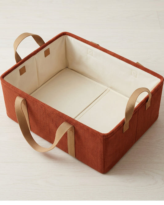 Spvxg Low Corduroy Folding Storage Basket with Four Handles Rust - Lifestyle view