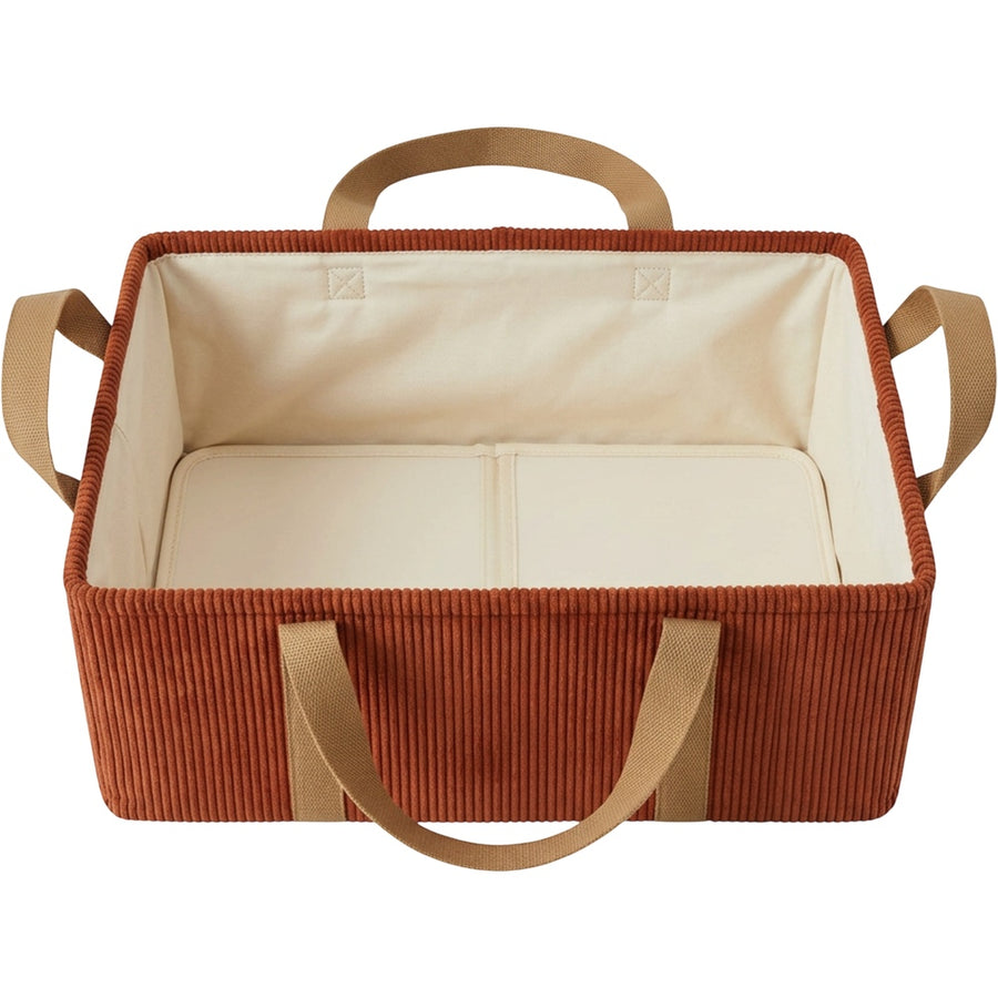 Spvxg Low Corduroy Folding Storage Basket with Four Handles Rust